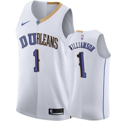 Nike New Orleans Pelicans #1 Zion Williamson Men's Duke White Split NBA Jersey Men's
